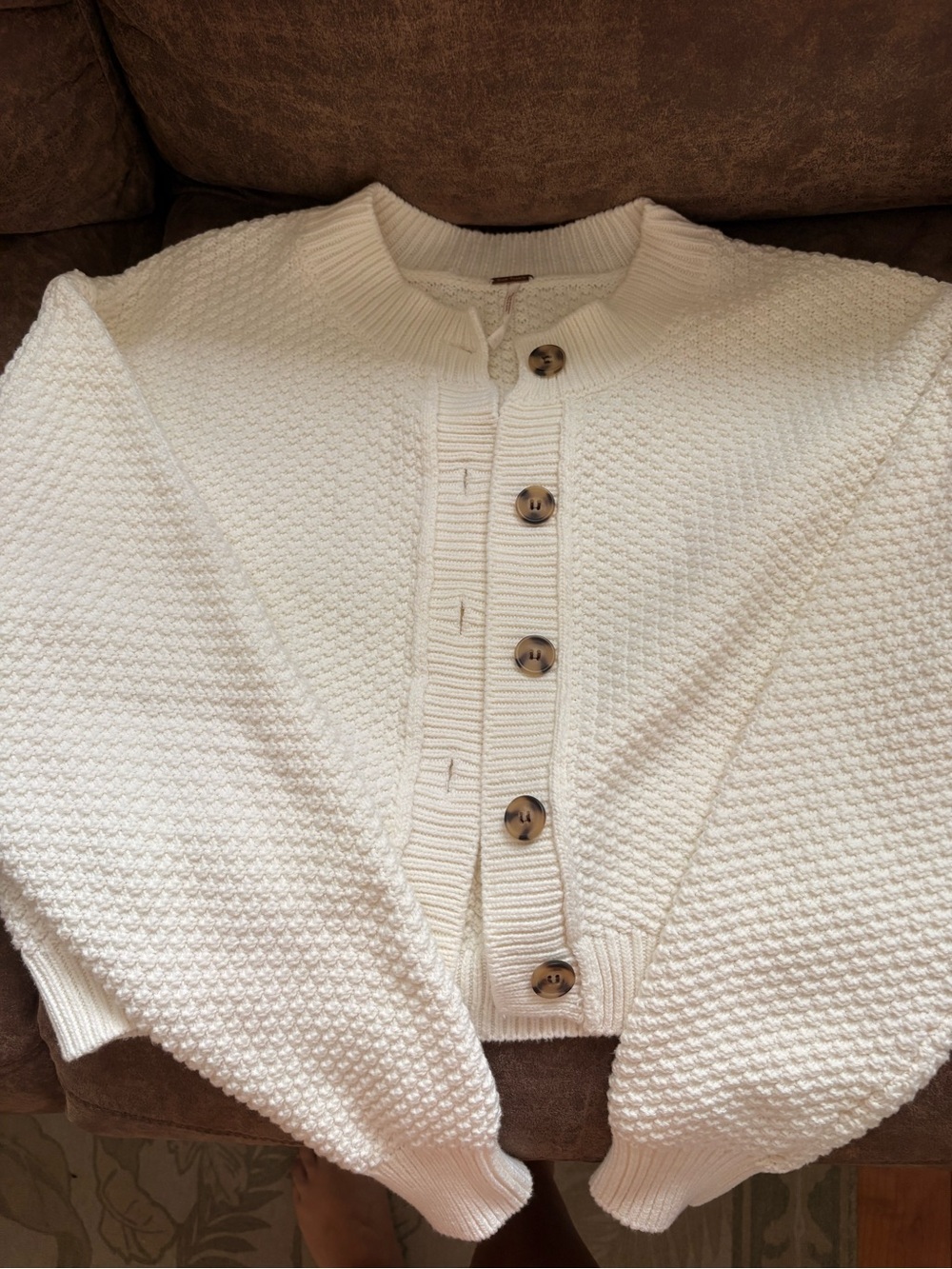 Free People Women’s Cream Textured Button-Front Sweater Cardigan
